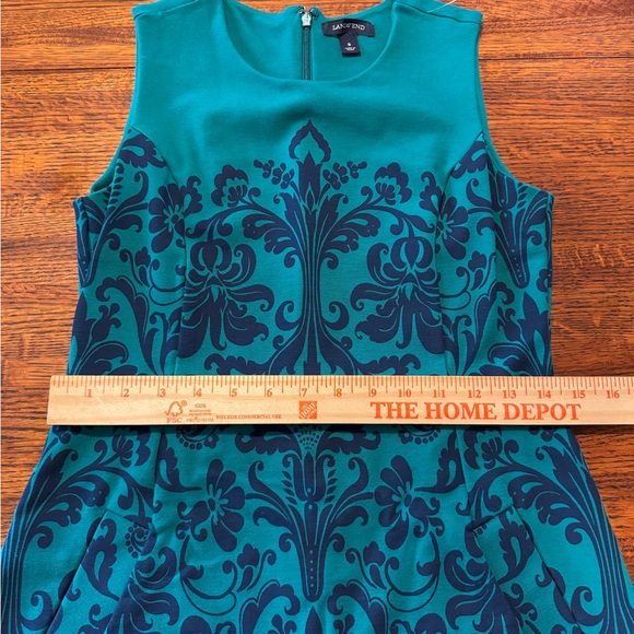 Lands End Size 6 Ponte Knit Sleeveless Sheath Dress Pockets Green Blue Paisley - Picture 11 of 13